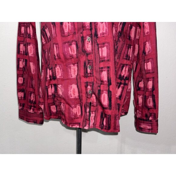 Additions by Chico s Long Sleeve Red &  Pink Button Up Blouse Size 1 - Picture 3 of 6